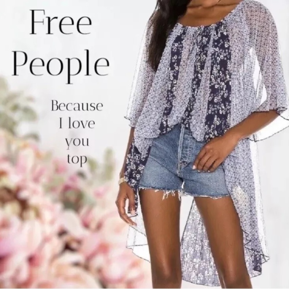 Free people XS indigo combo floral tunic